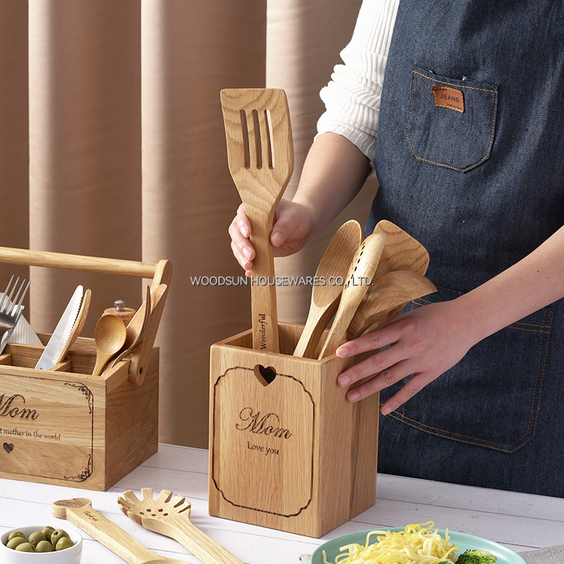 Woodsun OEM ODM Rubber Wooden Box Utensils Set for Kitchen Tools