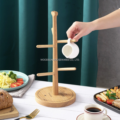 Woodsun Wooden Custom Hanging Coffee Cup Rack Mug Tree