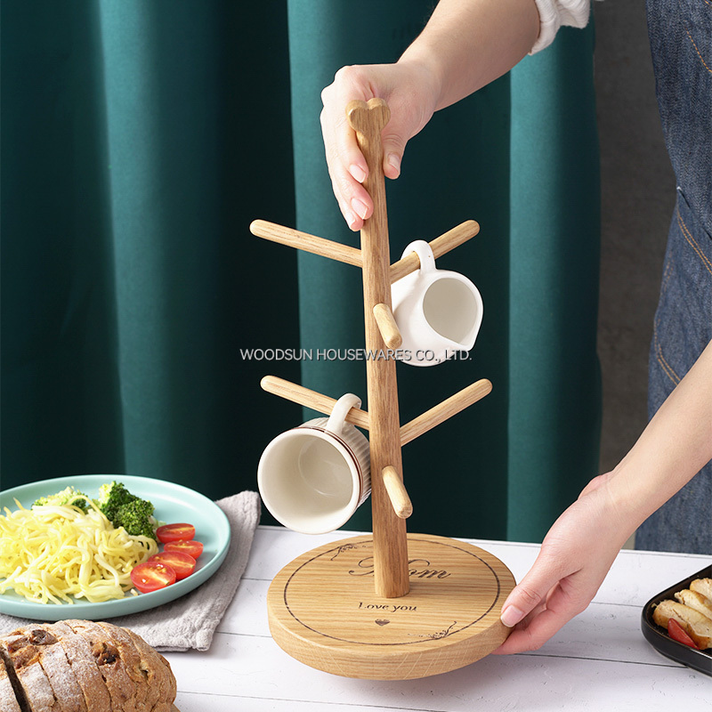 Woodsun Wooden Custom Hanging Coffee Cup Rack Mug Tree