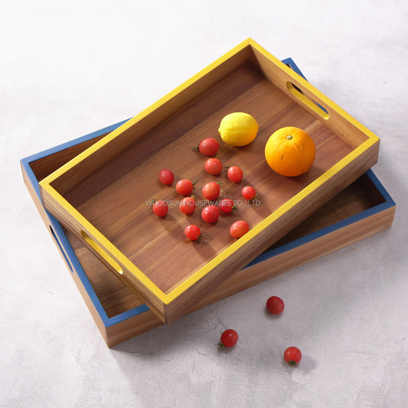 Woodsun Custom Manufacturer Wooden Desert Wood Serving Tray With Handles