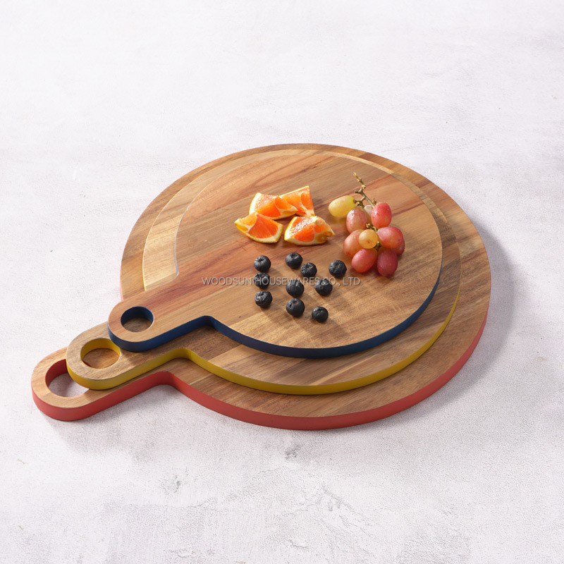 Woodsun NEW Colored Edge Meat Acacia Cutting Board Wood Round