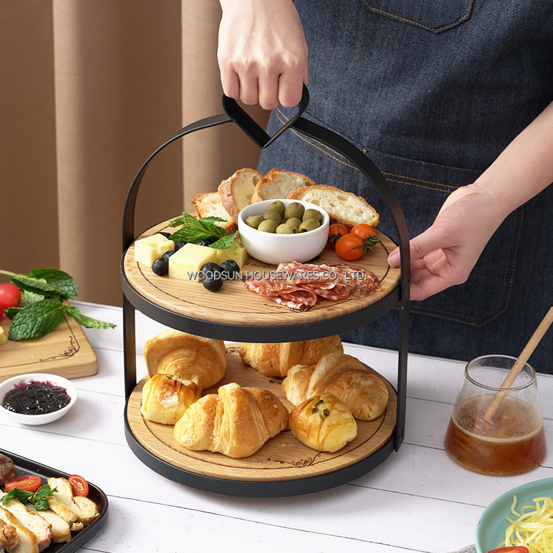 Woodsun 2025 Serving Two Layers Cake Stand Rack Wooden Plate