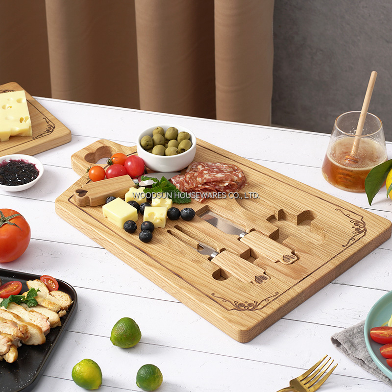 Woodsun Mother's Day Gift Trapezoid Cheese Board Knife Set