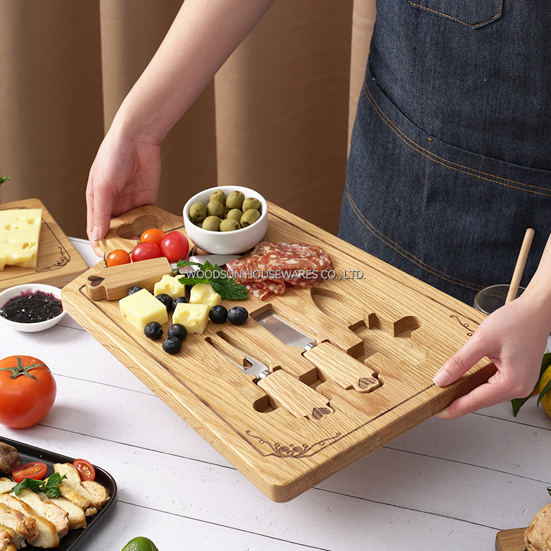 Woodsun Mother's Day Gift Trapezoid Cheese Board Knife Set