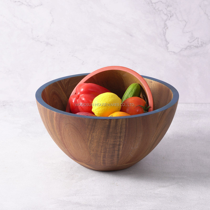 Woodsun Professional Supplier 2025 Acacia Wood Fruit Salad Bowl