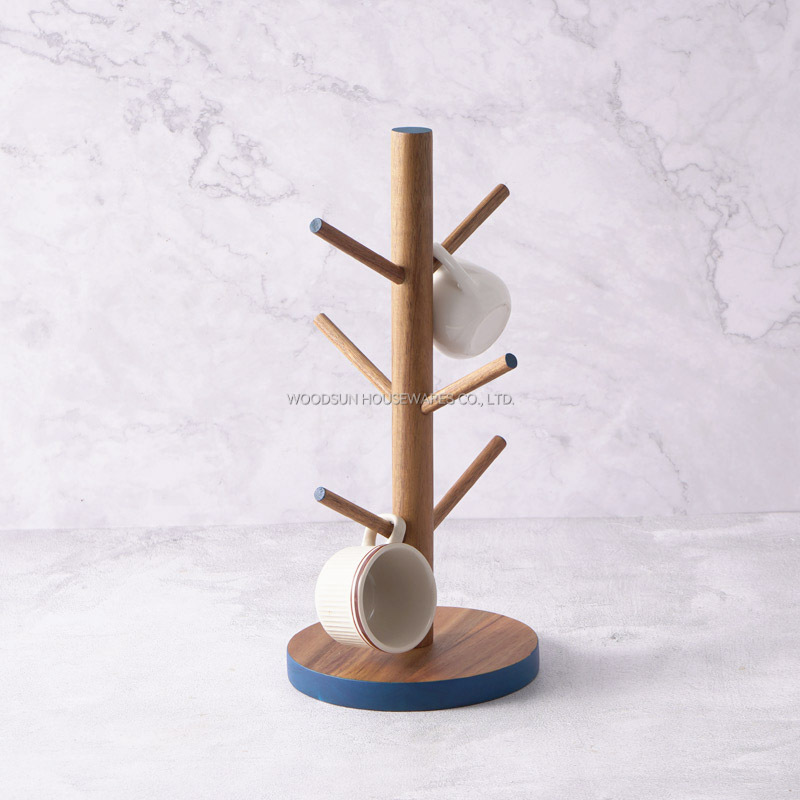 Woodsun Manufacturer Cup Holder Acacia Wood Mug Tree Stand Holder 2025