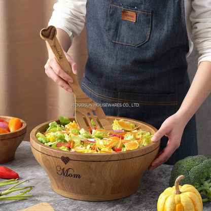 Woodsun ODM OEM Custom Mixing Wood Salad Bowl Food for Mother's Day Gift