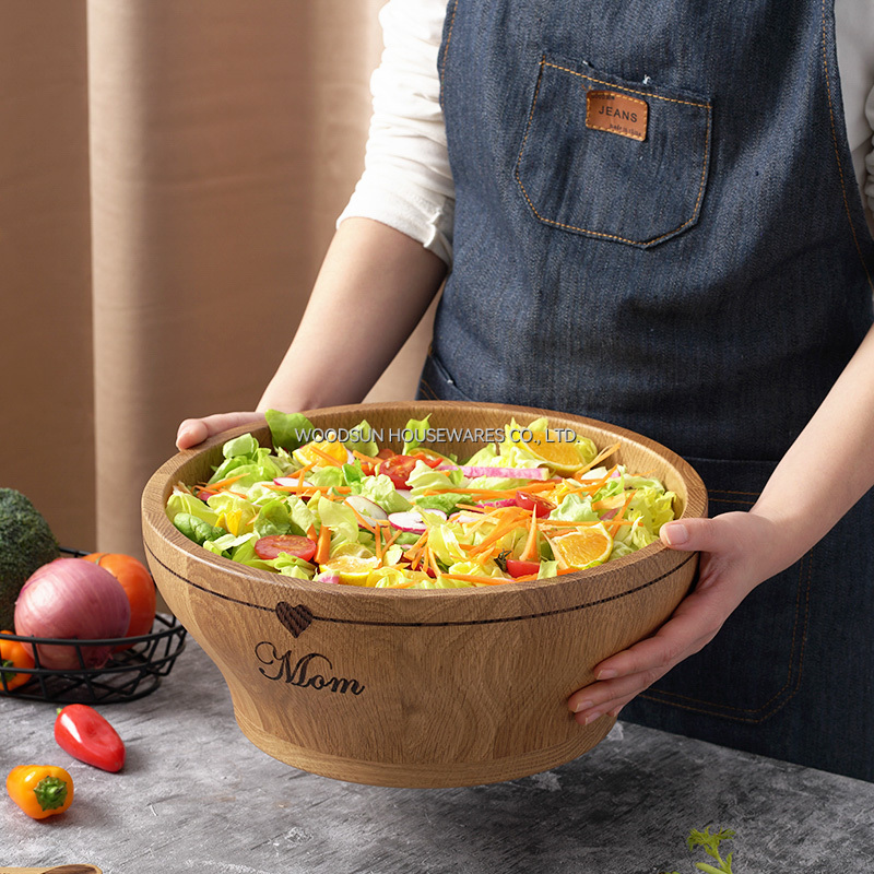 Woodsun ODM OEM Custom Mixing Wood Salad Bowl Food for Mother's Day Gift
