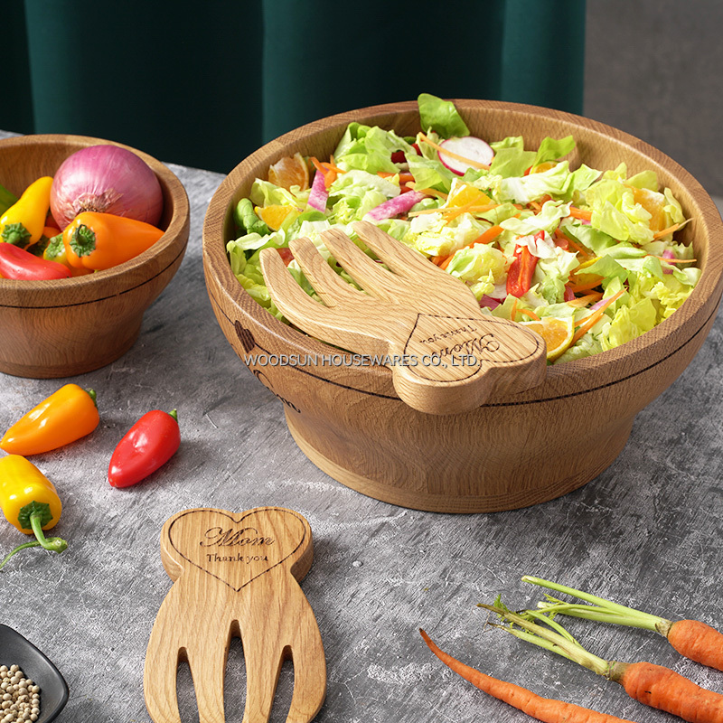 Woodsun ODM OEM Custom Mixing Wood Salad Bowl Food for Mother's Day Gift