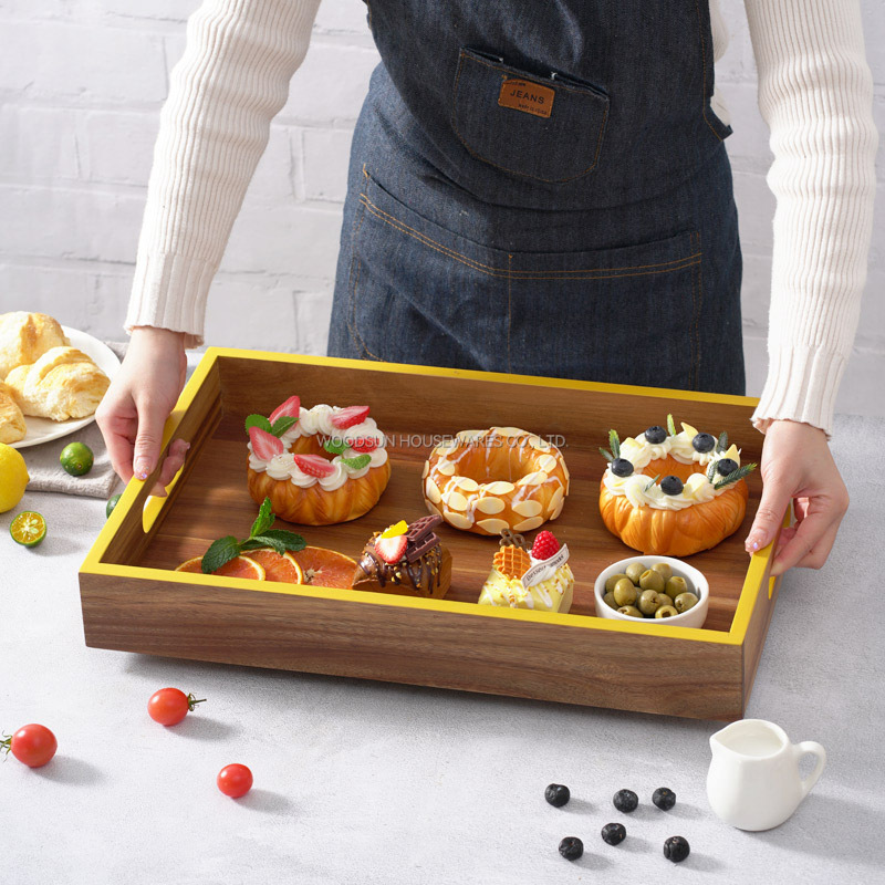 Woodsun Custom Manufacturer Wooden Desert Wood Serving Tray With Handles