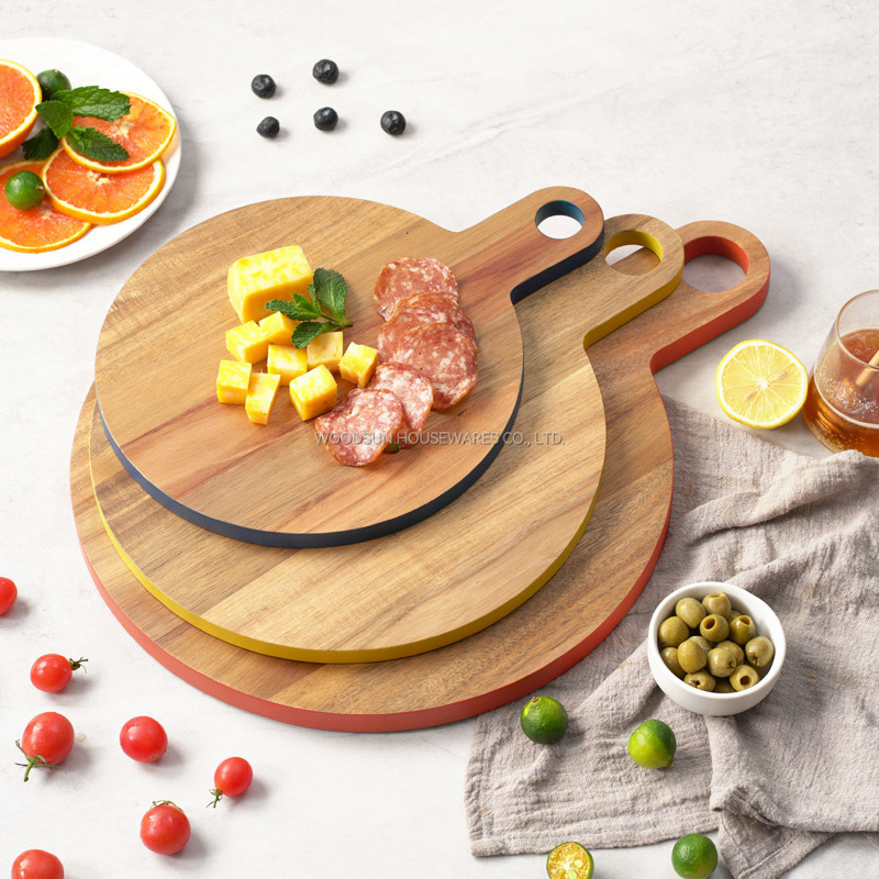 Woodsun NEW Colored Edge Meat Acacia Cutting Board Wood Round