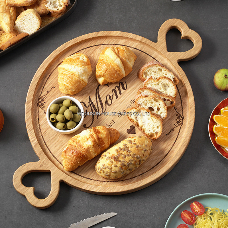 Woodsun Mother's Day Gift Heart Shaped Handle Wooden Serving Trays Luxury