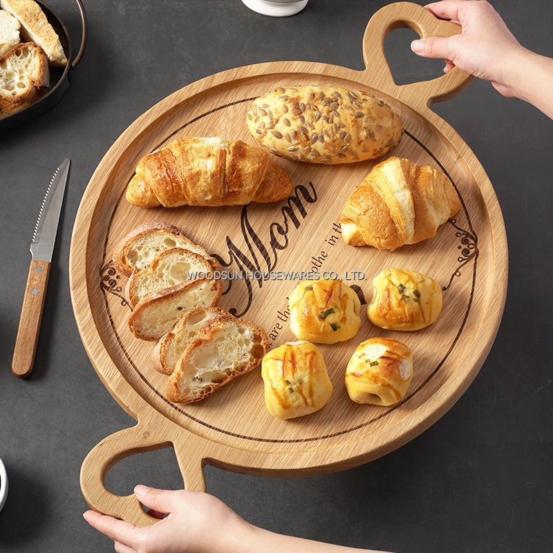 Woodsun Mother's Day Gift Heart Shaped Handle Wooden Serving Trays Luxury