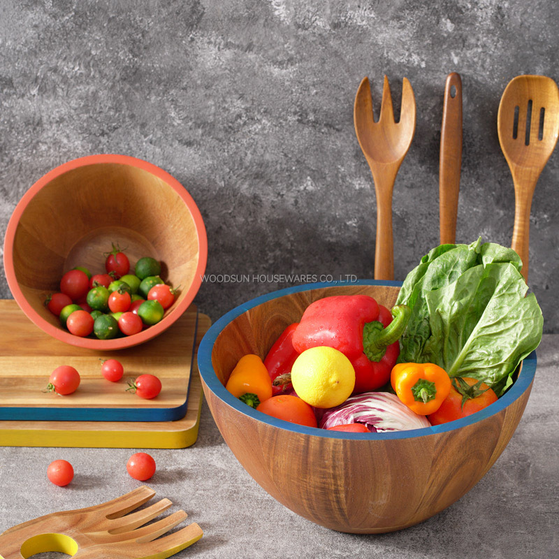 Woodsun Professional Supplier 2025 Acacia Wood Fruit Salad Bowl