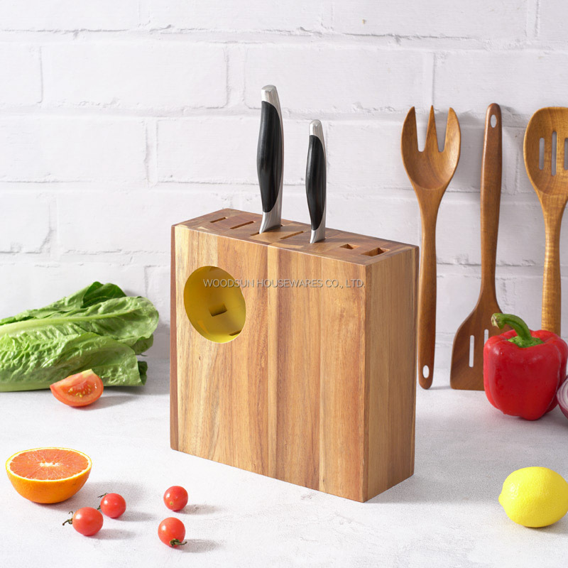 Woodsun High Quality Kitchen Accessories Natural Wood Knife Holder Knife Rack Block For Kitchen