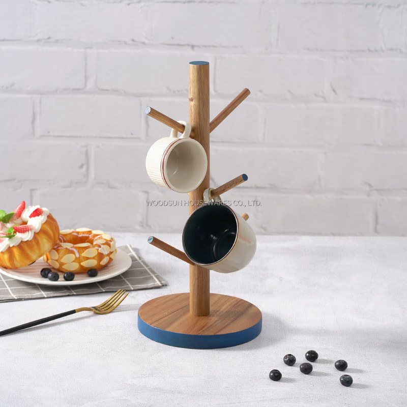 Woodsun Manufacturer Cup Holder Acacia Wood Mug Tree Stand Holder 2025