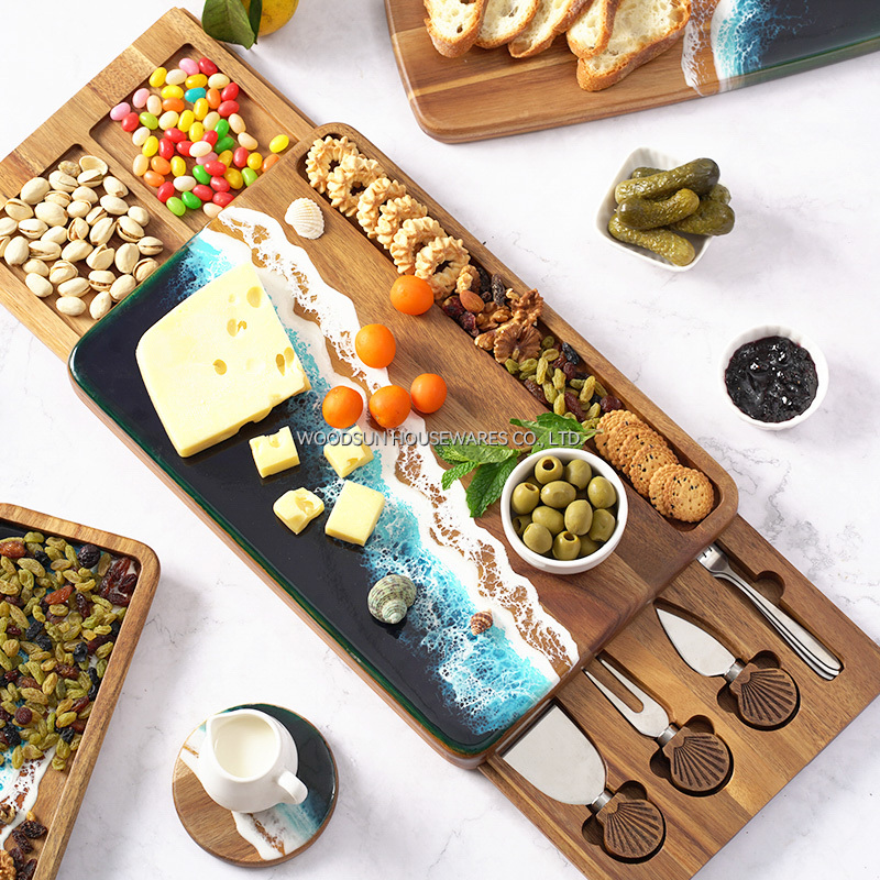 Woodsun Plato De Quesos Expendable Shell Shape Handle Wood Cheese Board Knife Set With Board