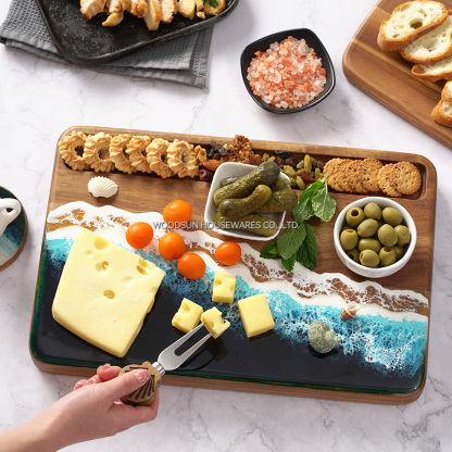 Woodsun Plato De Quesos Expendable Shell Shape Handle Wood Cheese Board Knife Set With Board
