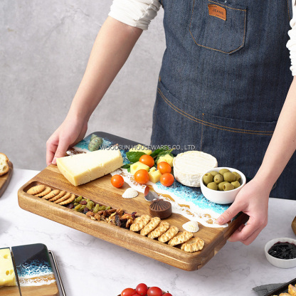 Woodsun Plato De Quesos Expendable Shell Shape Handle Wood Cheese Board Knife Set With Board