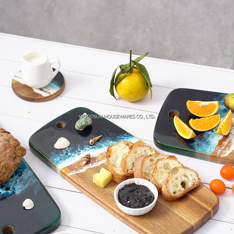 Woodsun Acacia Sea Wave Resin Custom Party Serving Tray Restaurant Food