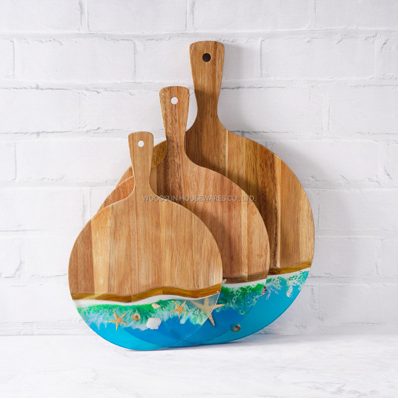 WOODSUN New Ocean Paddle Charcuterie Pizza Cutting Board Acacia Wood Serving Resin Board