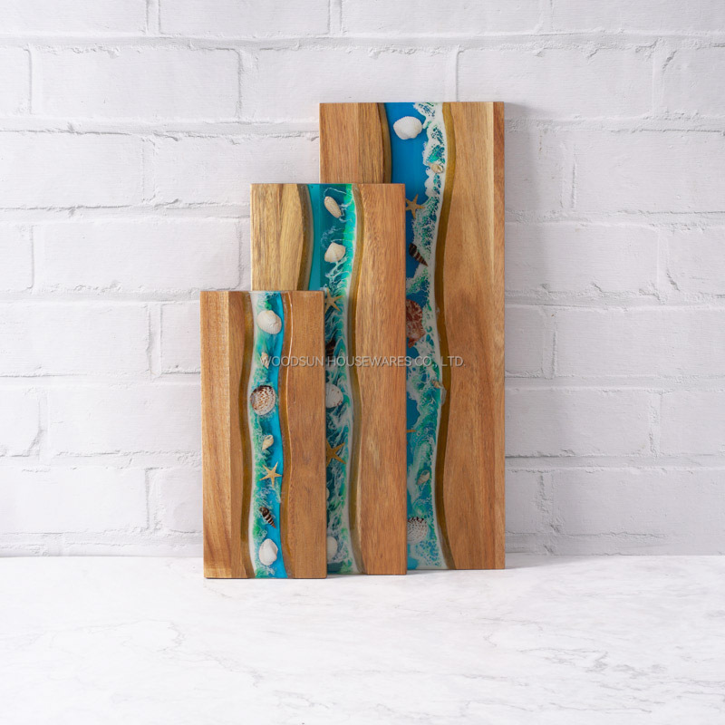 WOODSUN New Ocean Resin Series Acacia Wood Bread Cutting Boards Wholesale