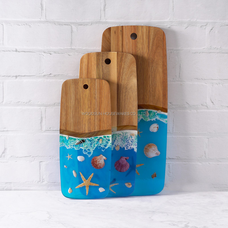 WOODSUN New Ocean Resin Series Acacia Wood Kitchen Wholesale Cutting Board