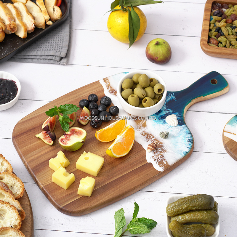 Woodsun Acacia Sea Wave Resin Wood Trays Wood Set Serving