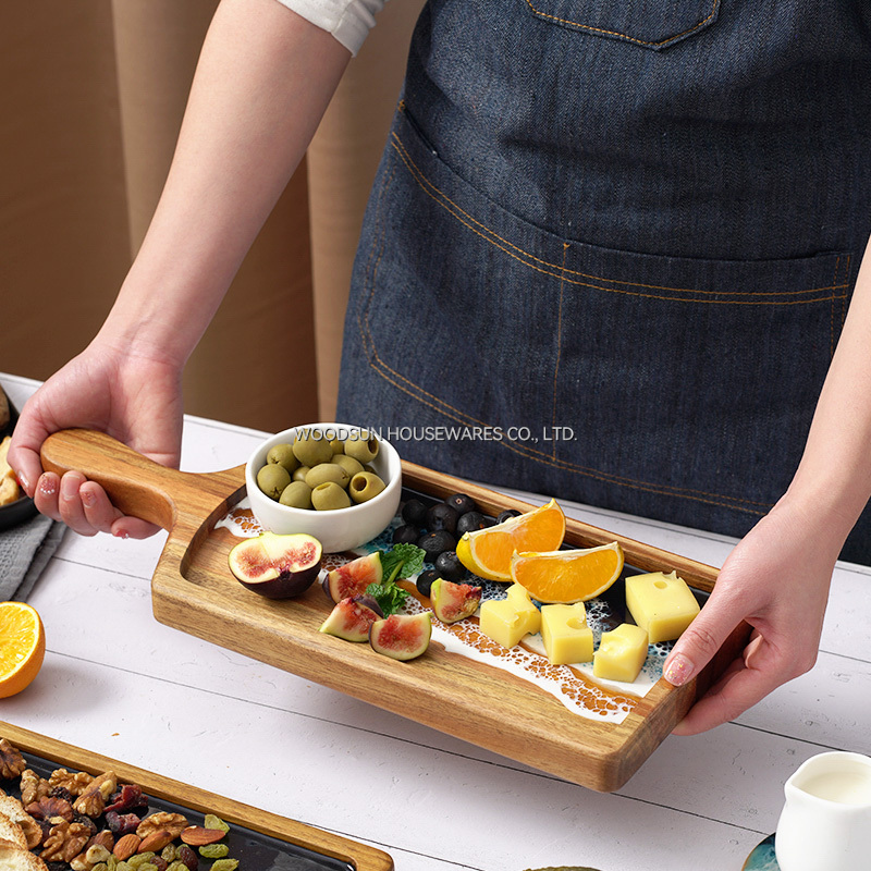 Woodsun Sea Wave Resin Acacia Wood Restaurant Serving Plates for Food