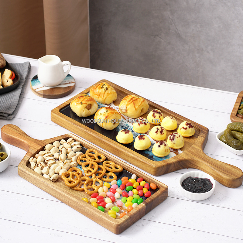 Woodsun Sea Wave Resin Acacia Wood Restaurant Serving Plates for Food