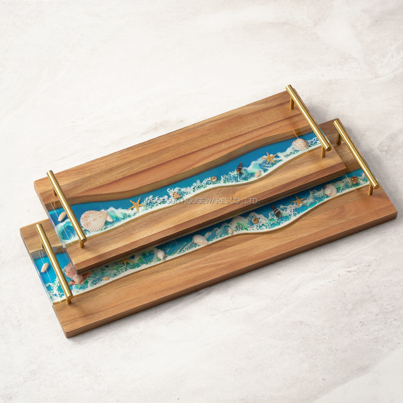 Woodsun New Ocean Resin Series Retro Metal Golden Handle Middle East Serving Tray