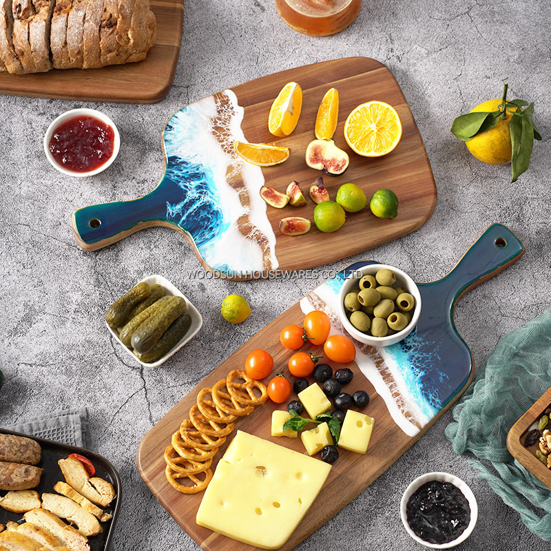 Woodsun Acacia Sea Wave Resin Wood Trays Wood Set Serving