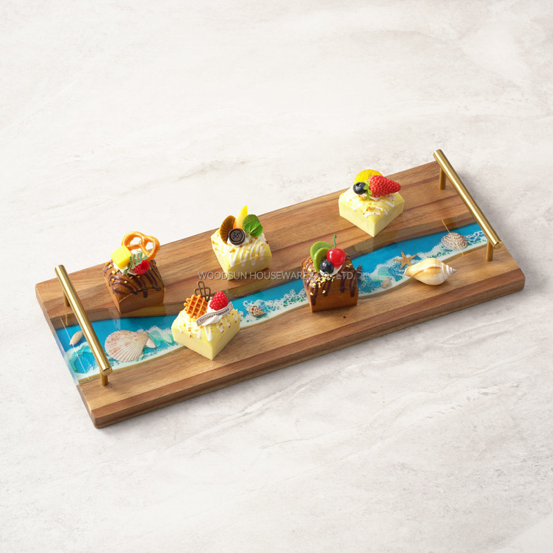Woodsun New Ocean Resin Series Retro Metal Golden Handle Middle East Serving Tray