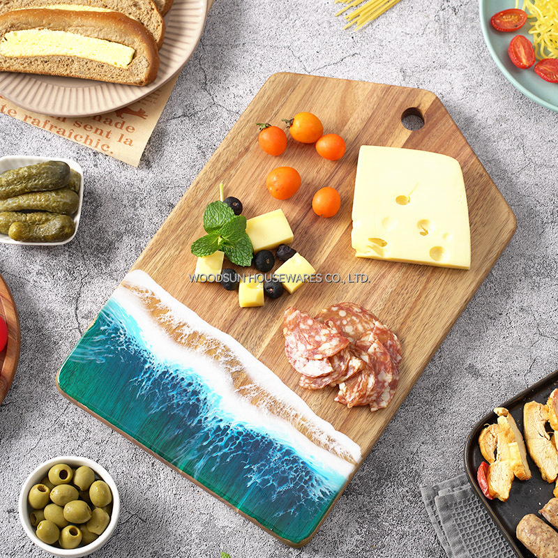 Woodsun Acacia Sea Wave Resin Wooden Cutting Board Serving Board for Party