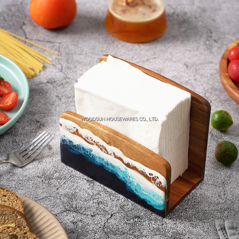 Woodsun Custom Sea Wave Design Napkin Holder Restaurant for Table