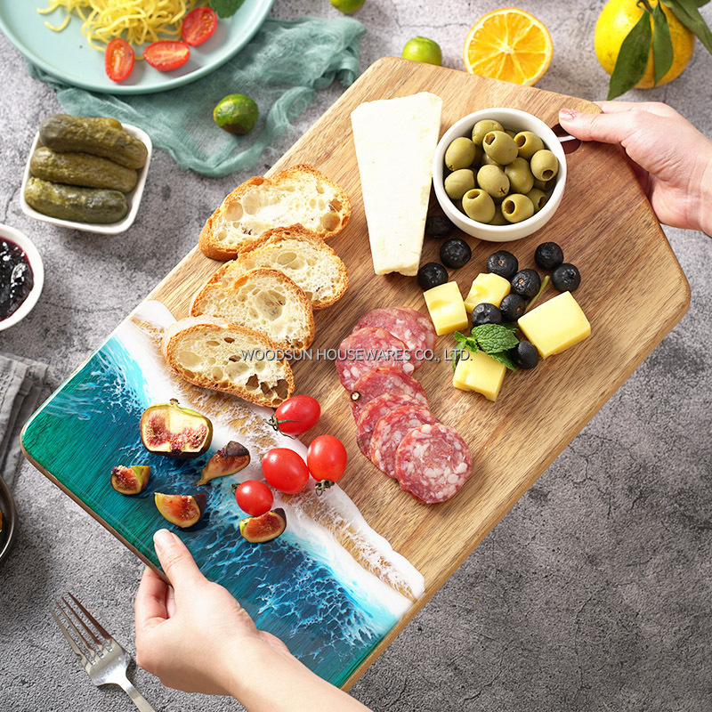 Woodsun Acacia Sea Wave Resin Wooden Cutting Board Serving Board for Party