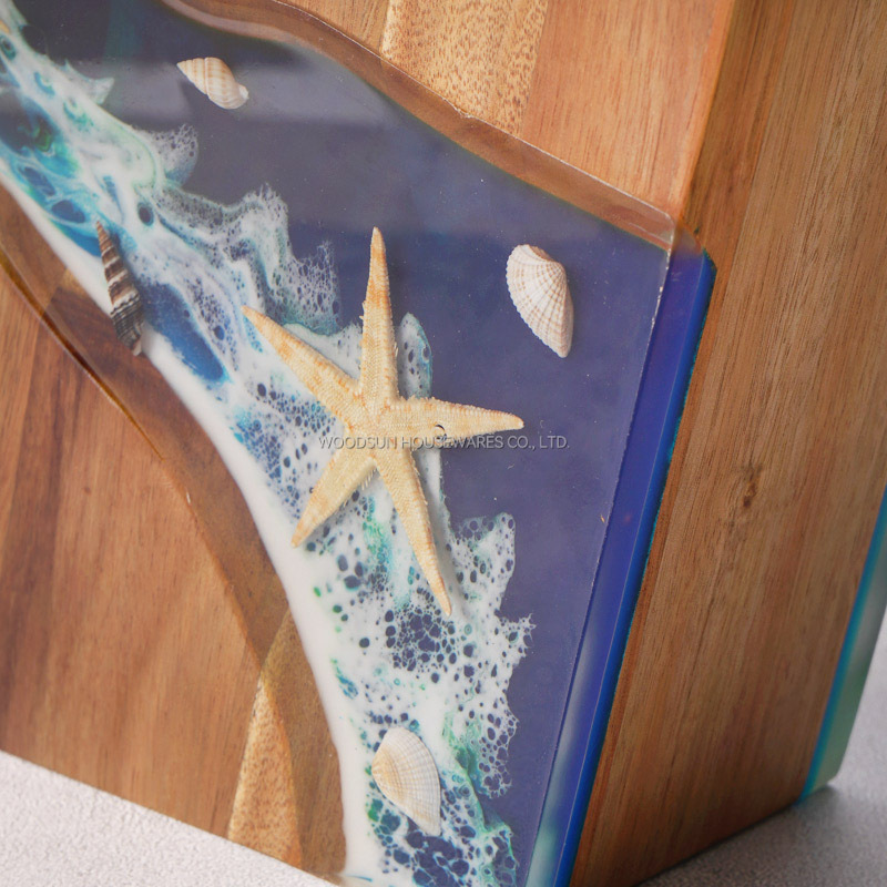 Woodsun New Products Ocean Resin Series High Quality Acacia Wood Knife Block For Kitchen