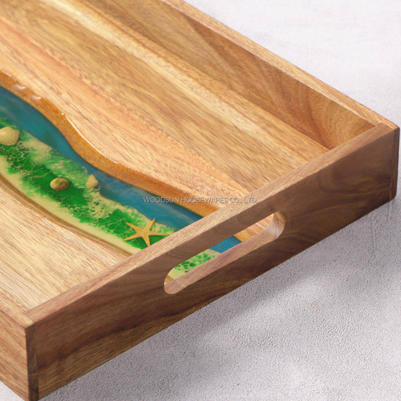 Woodsun New Ocean Resin Series Epoxy Resin Serving Tray For Restaurant