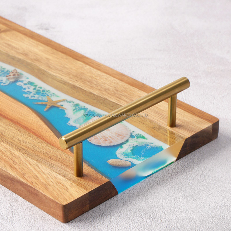 Woodsun New Ocean Resin Series Retro Metal Golden Handle Middle East Serving Tray