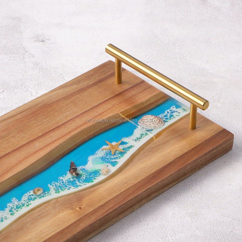 Woodsun New Ocean Resin Series Retro Metal Golden Handle Middle East Serving Tray