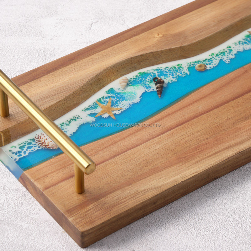 Woodsun New Ocean Resin Series Retro Metal Golden Handle Middle East Serving Tray