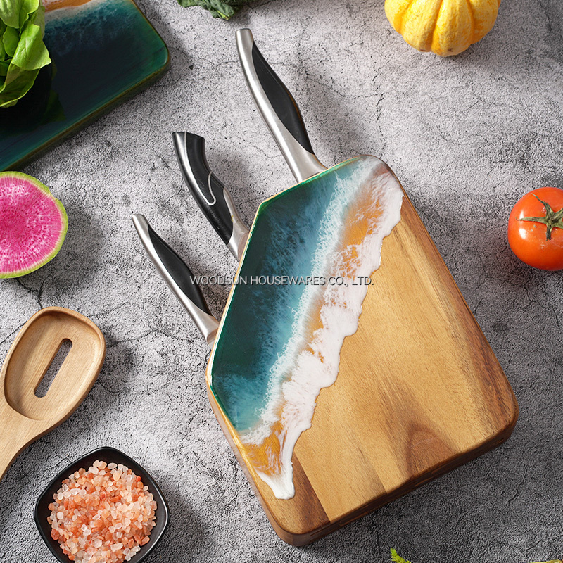 Woodsun 2026 Acacia Wood Resin Kitchen Chef Knife Block for Sale