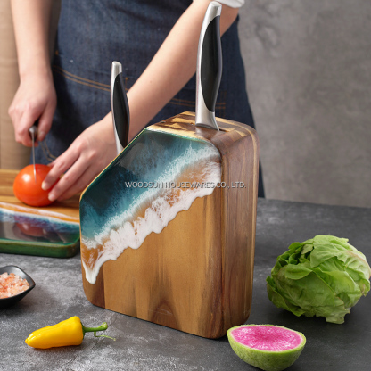 Woodsun 2026 Acacia Wood Resin Kitchen Chef Knife Block for Sale