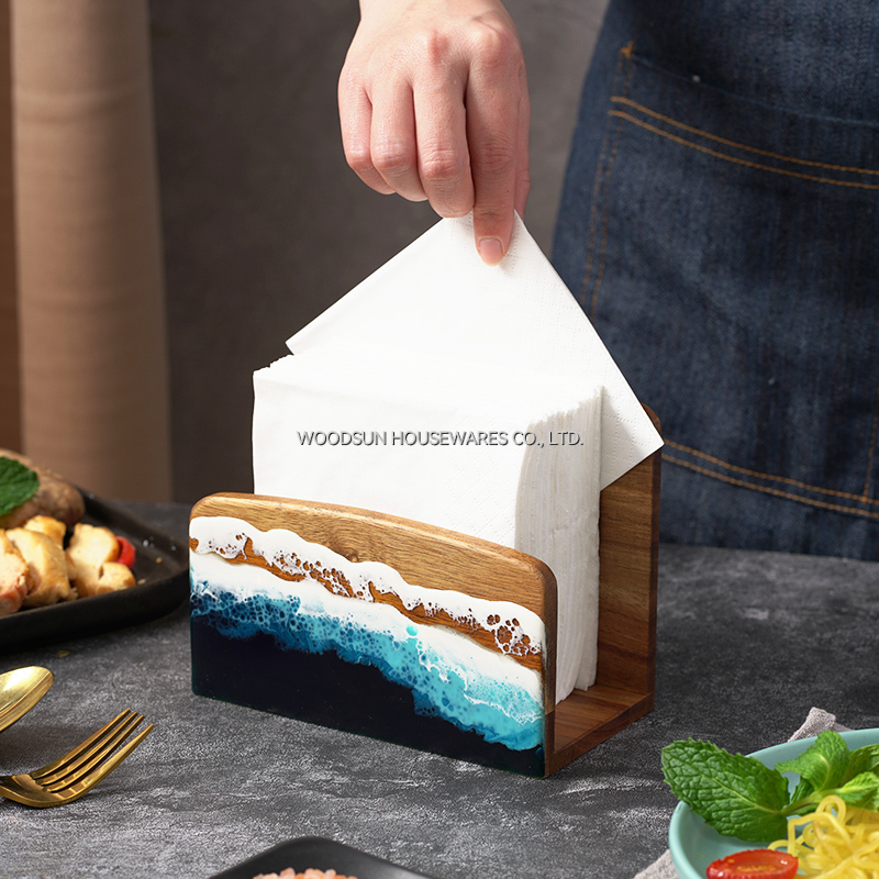 Woodsun Custom Sea Wave Design Napkin Holder Restaurant for Table