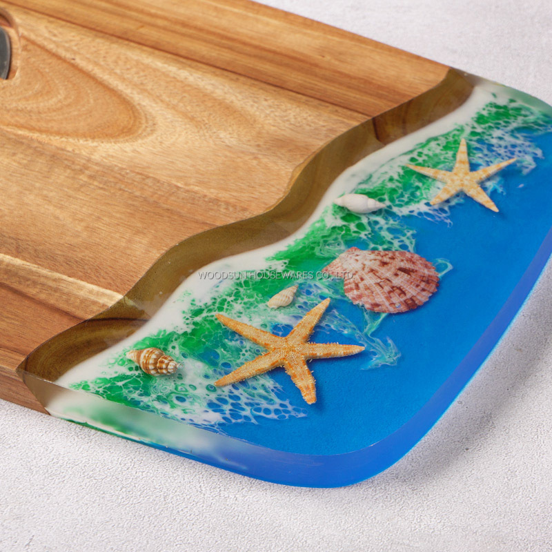 Woodsun Custom Design Ocean Resin Series Wholesale Acacia Charcuterie Cheese Board