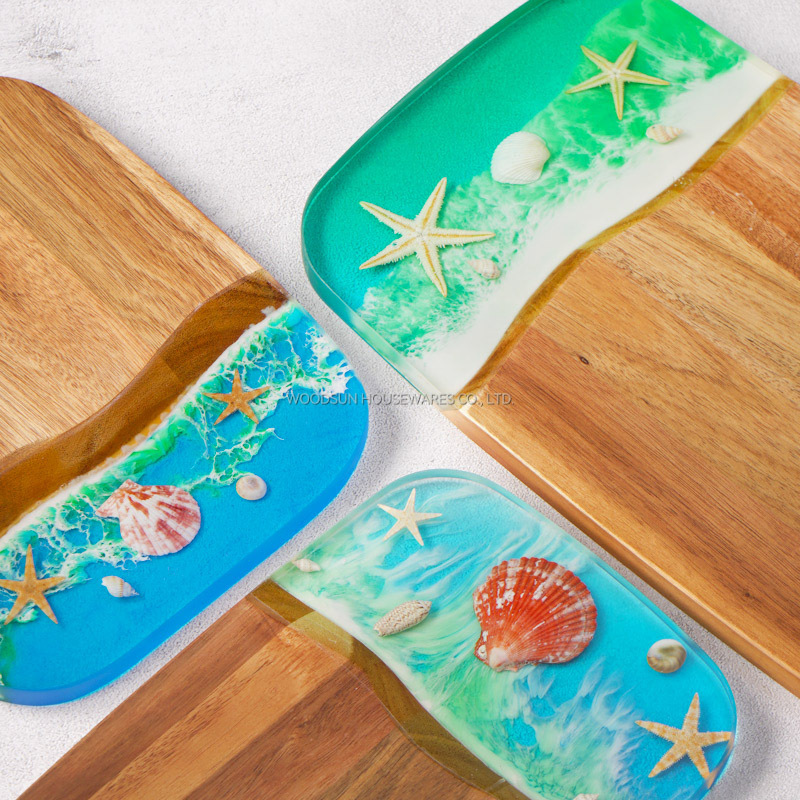 WOODSUN New Ocean Resin Series Paddle Cutting Board Charcuterie Custom Serving Board