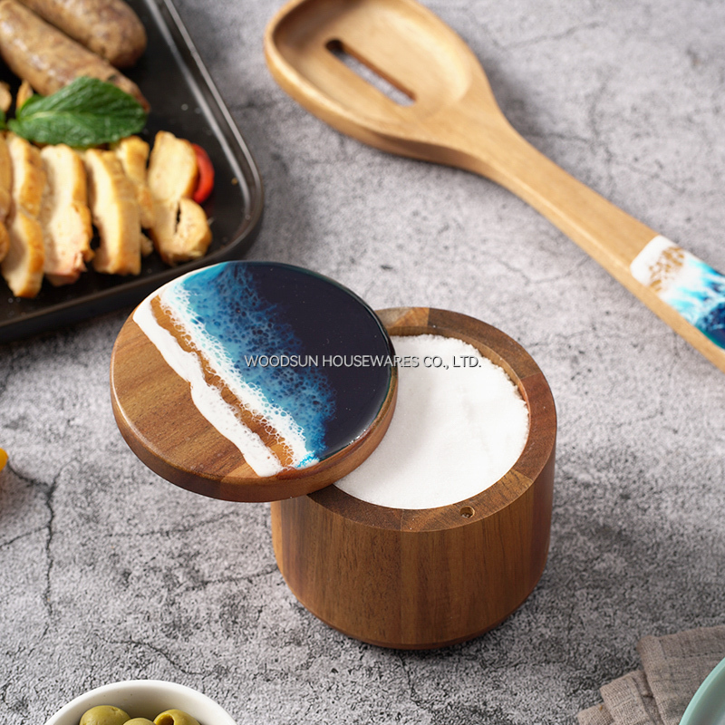 Woodsun Acacia Magnet Resin Wood Salt Box Manufacturer