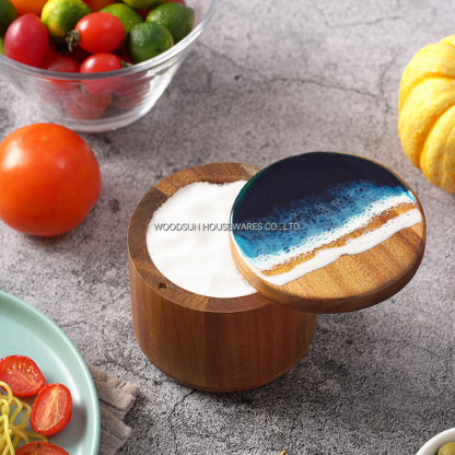 Woodsun Acacia Magnet Resin Wood Salt Box Manufacturer