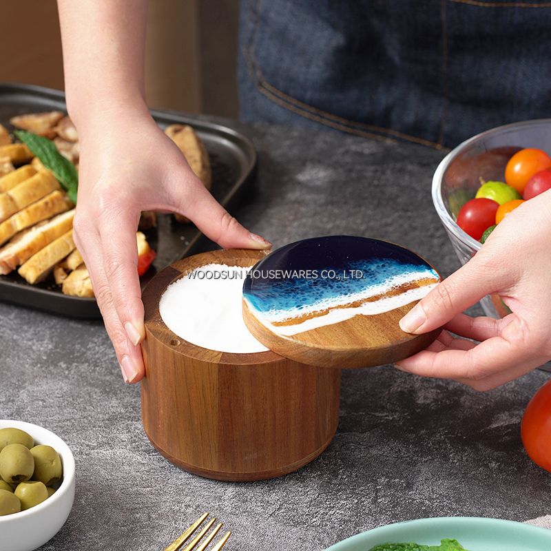 Woodsun Acacia Magnet Resin Wood Salt Box Manufacturer