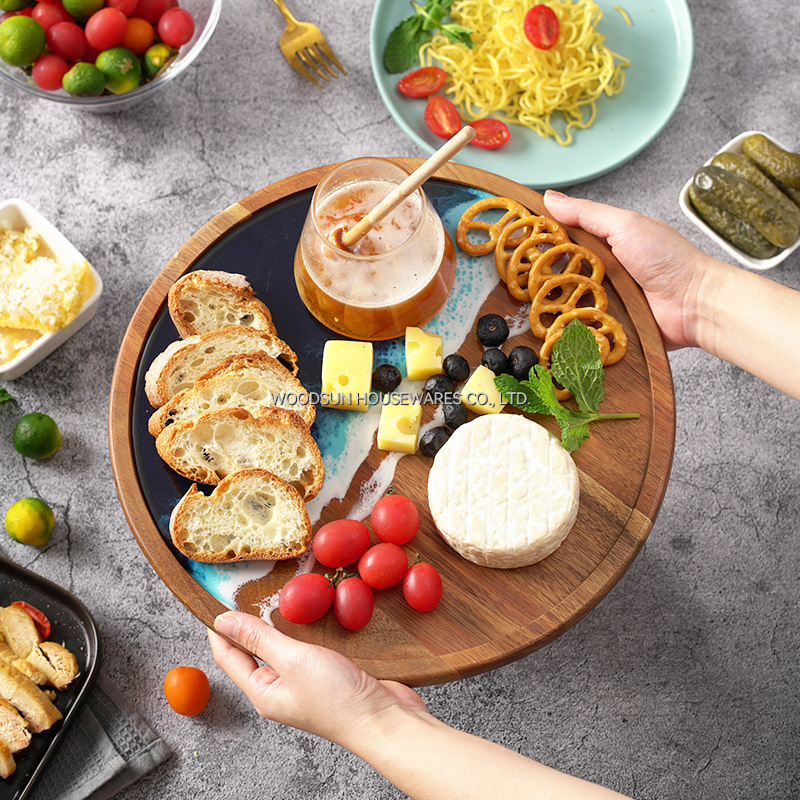 Woodsun 2026 Sea Wave Resin Cake Stand Wooden Plate